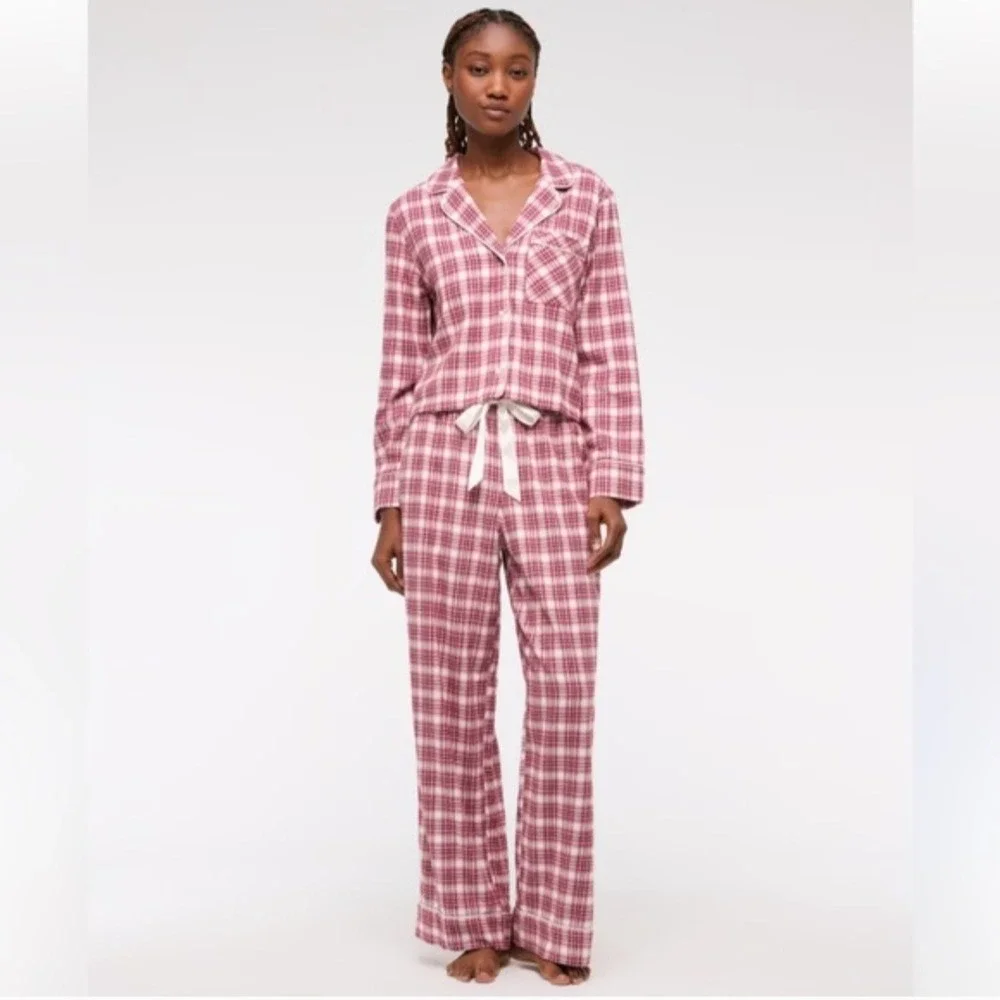 Abercrombie & Fitch Red Plaid Pajama‎ Set Women Small Top XXS Pants Cotton Blend